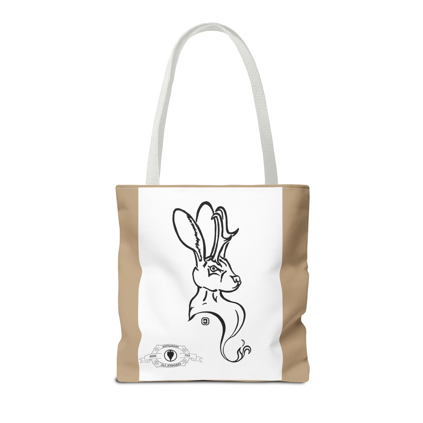 Jackalope Bust Drawing Tote Bag with Tan Stripe