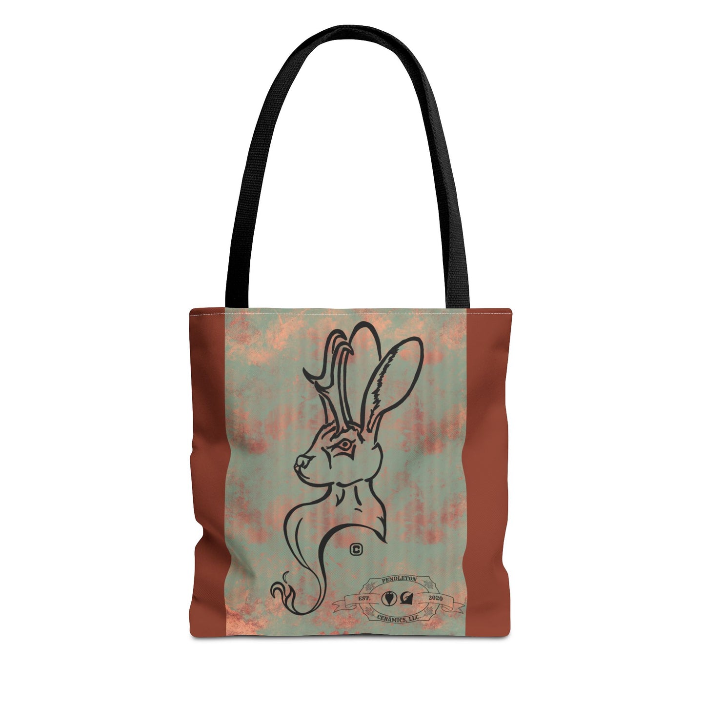 Copper Metal Jackalope Bust Drawing Tote Brown Bag