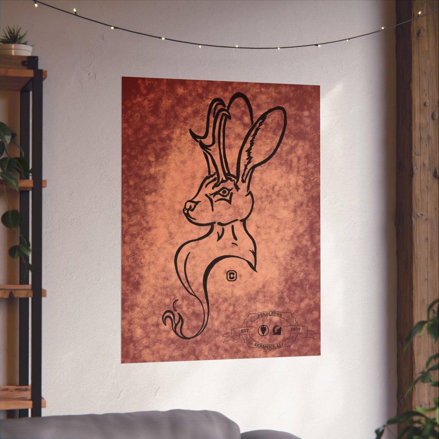 Dust Storm Jackalope Bust Drawing Wall Art