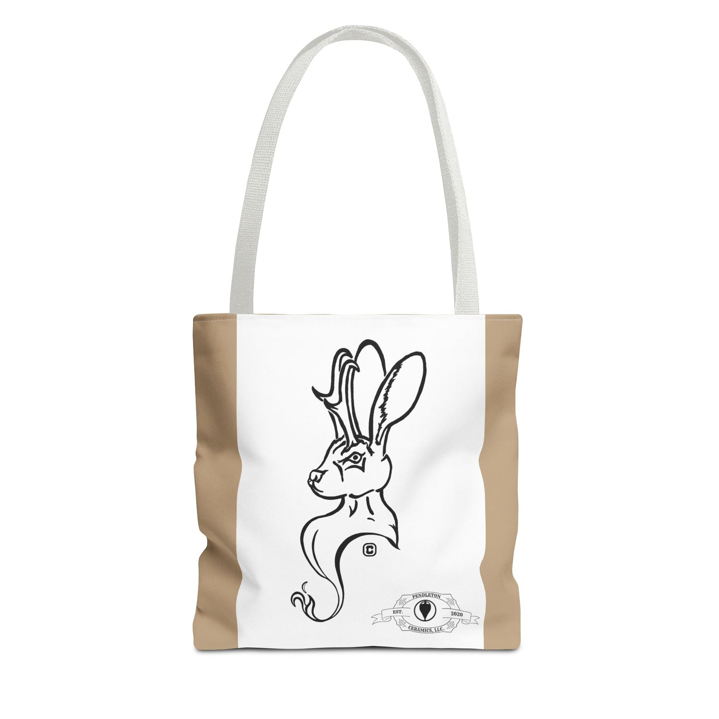 Jackalope Bust Drawing Tote Bag with Tan Stripe