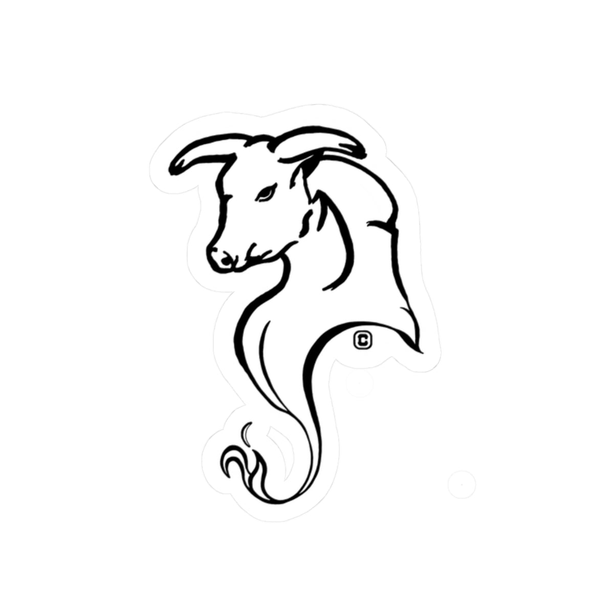 Bull Horns Down Animal Bust Drawing Kiss Cut Sticker