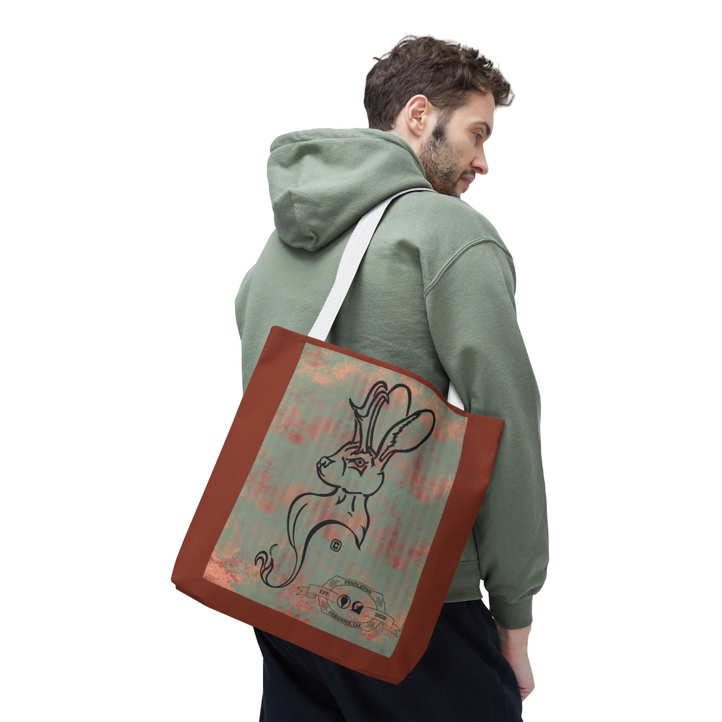 Copper Metal Jackalope Bust Drawing Tote Brown Bag