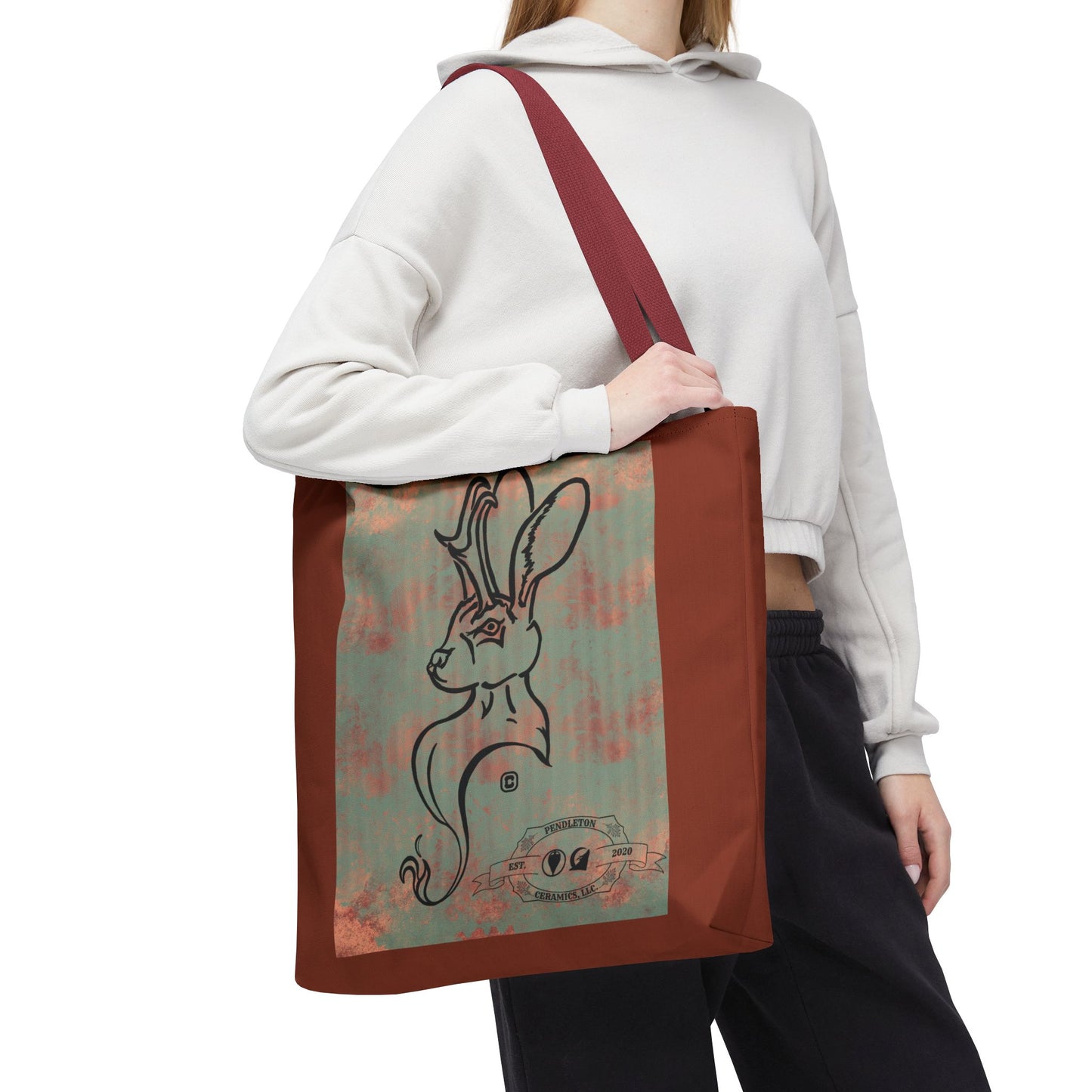 Copper Metal Jackalope Bust Drawing Tote Brown Bag