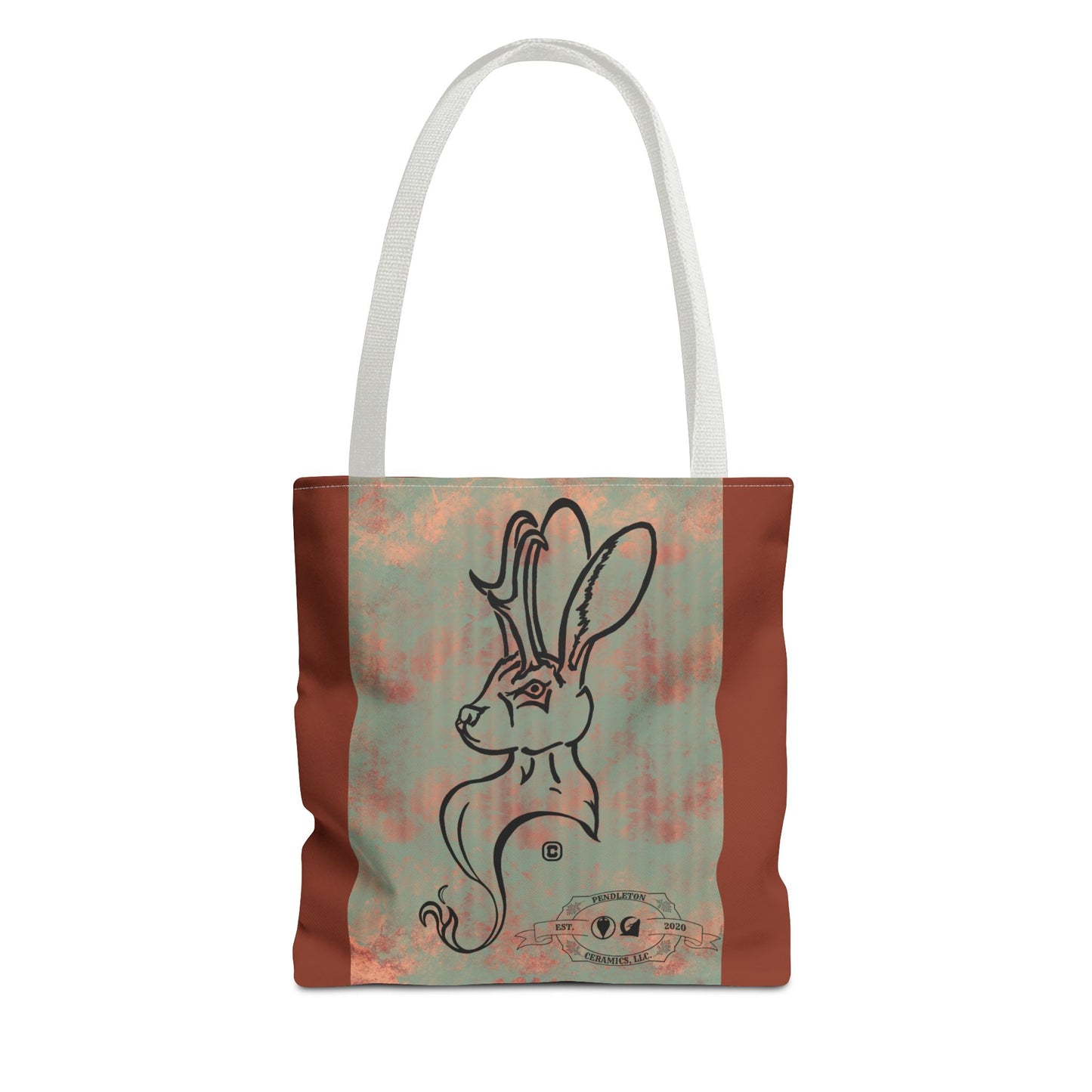 Copper Metal Jackalope Bust Drawing Tote Brown Bag
