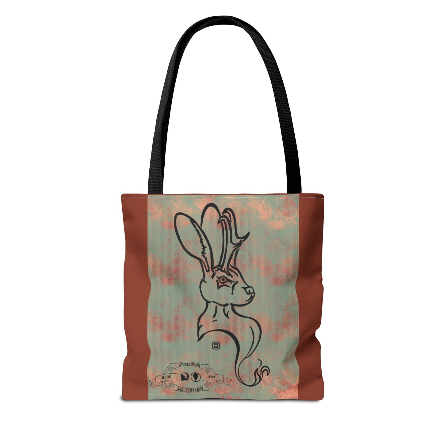 Copper Metal Jackalope Bust Drawing Tote Brown Bag