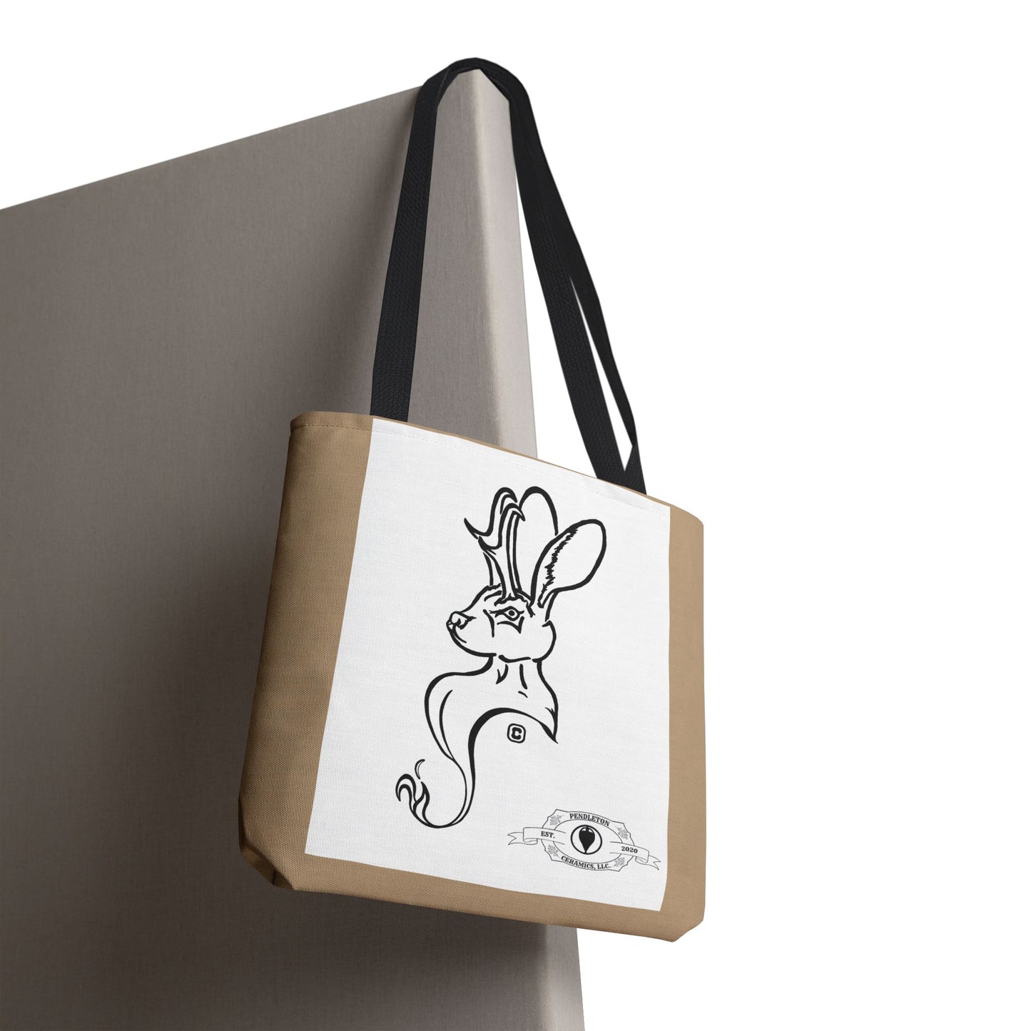 Jackalope Bust Drawing Tote Bag with Tan Stripe