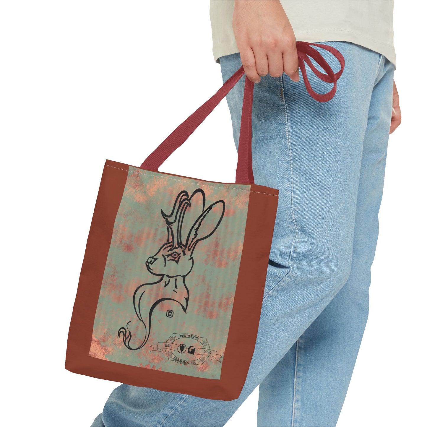 Copper Metal Jackalope Bust Drawing Tote Brown Bag