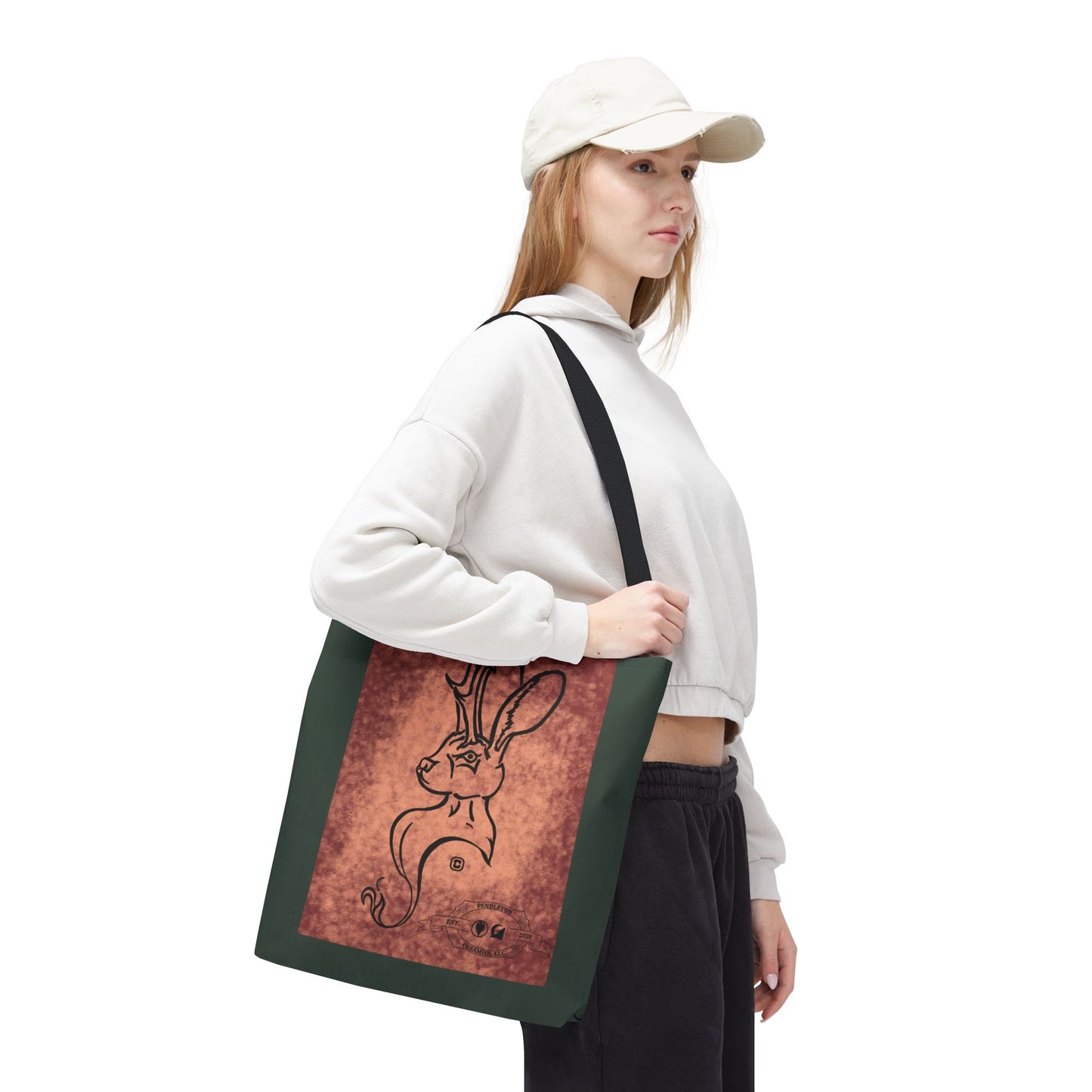 Dust Storm Jackalope Bust Drawing Tote Green Bag