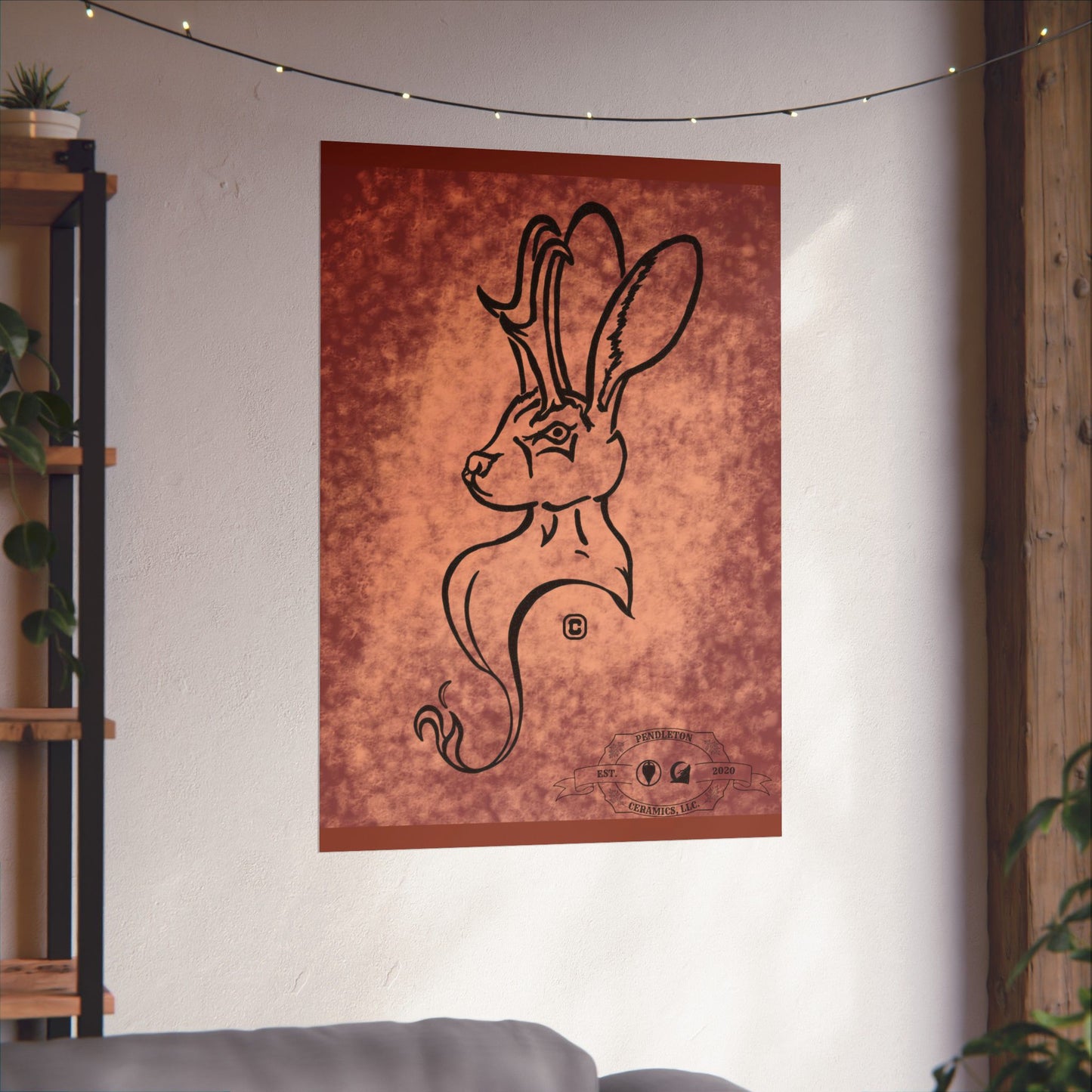 Dust Storm Jackalope Bust Drawing Wall Art