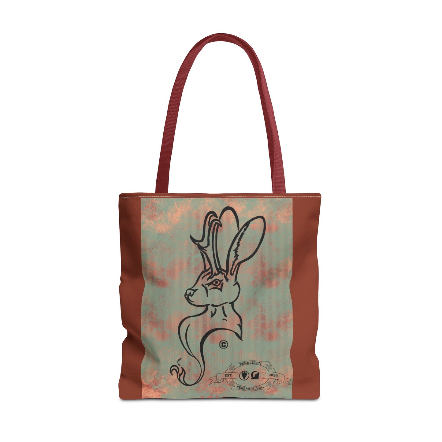 Copper Metal Jackalope Bust Drawing Tote Brown Bag