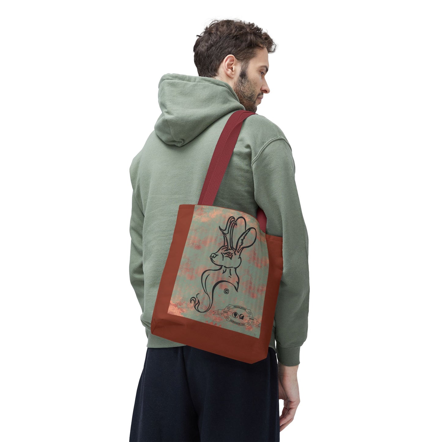 Copper Metal Jackalope Bust Drawing Tote Brown Bag