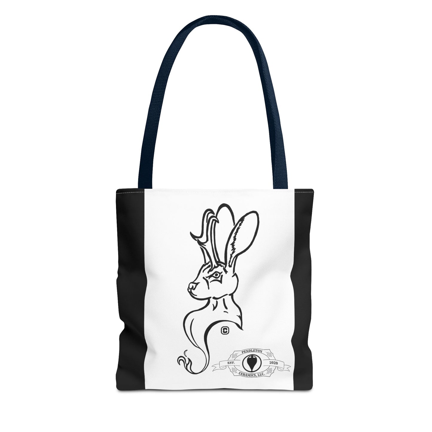 Jackalope Bust Drawing Tote Bag with Black Stripe