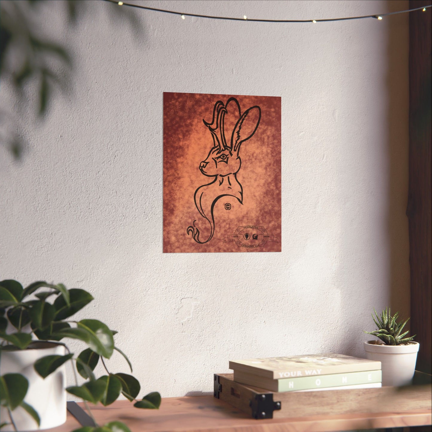 Dust Storm Jackalope Bust Drawing Wall Art