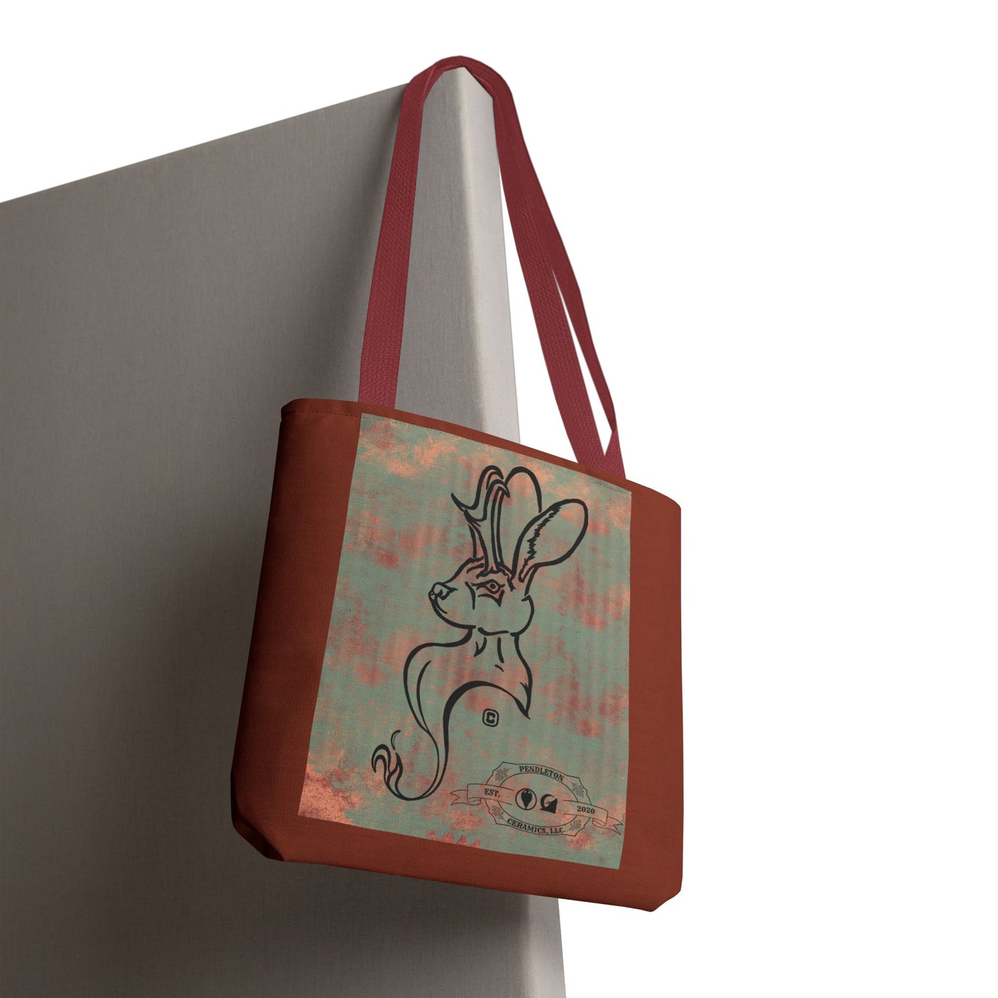 Copper Metal Jackalope Bust Drawing Tote Brown Bag