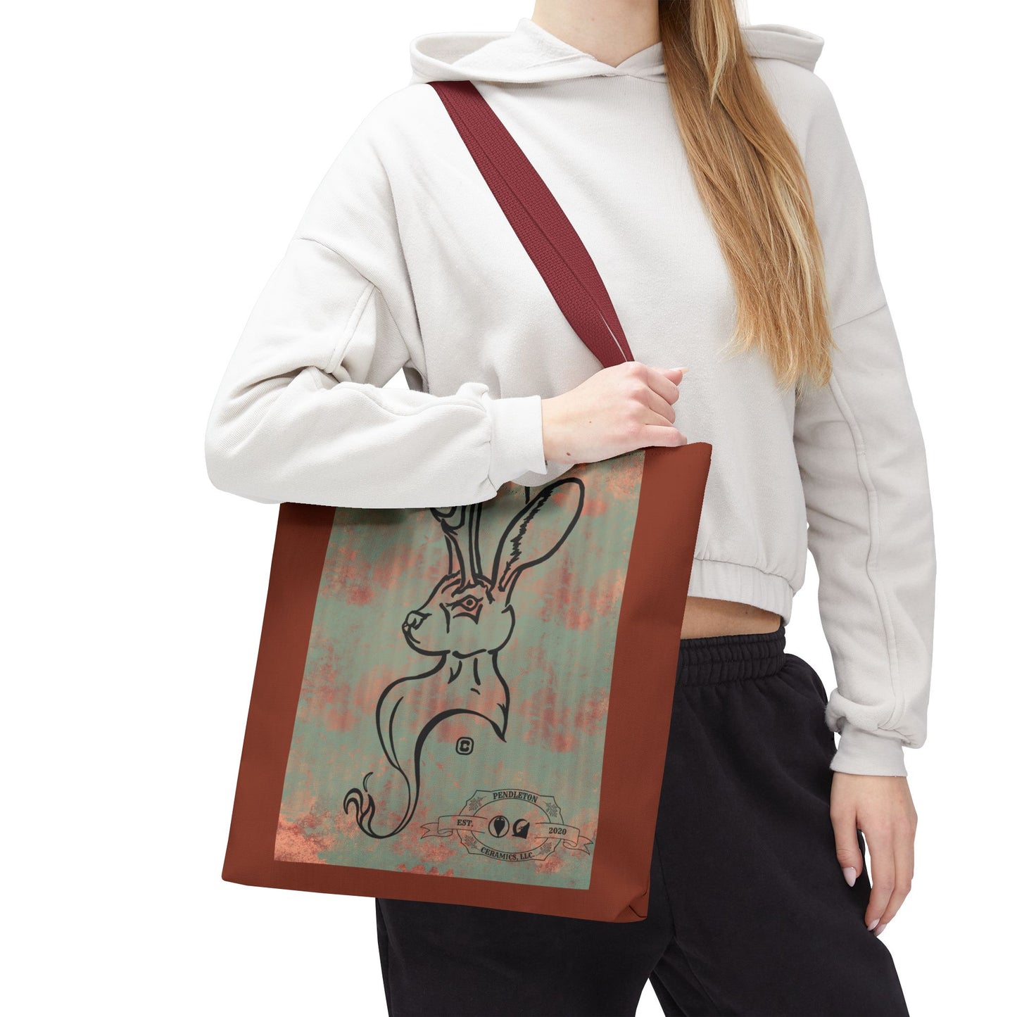Copper Metal Jackalope Bust Drawing Tote Brown Bag