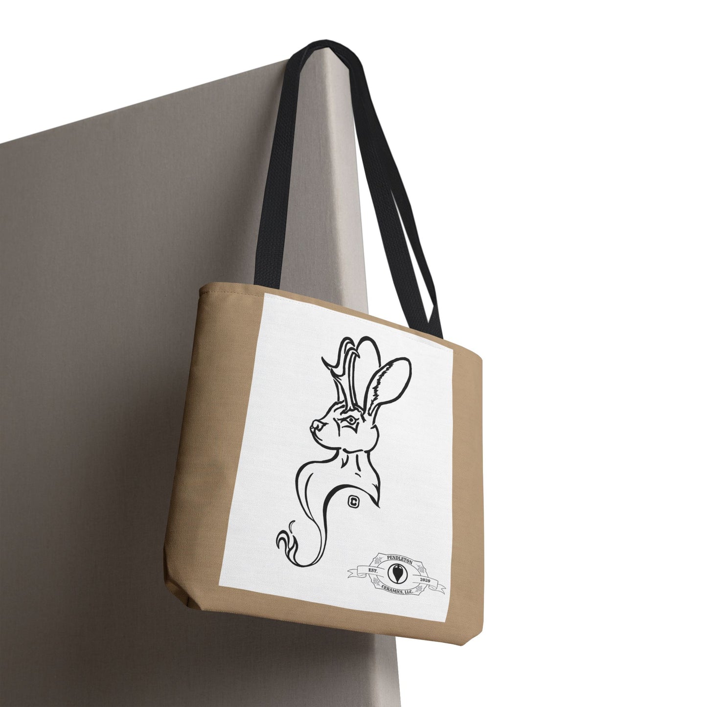 Jackalope Bust Drawing Tote Bag with Tan Stripe