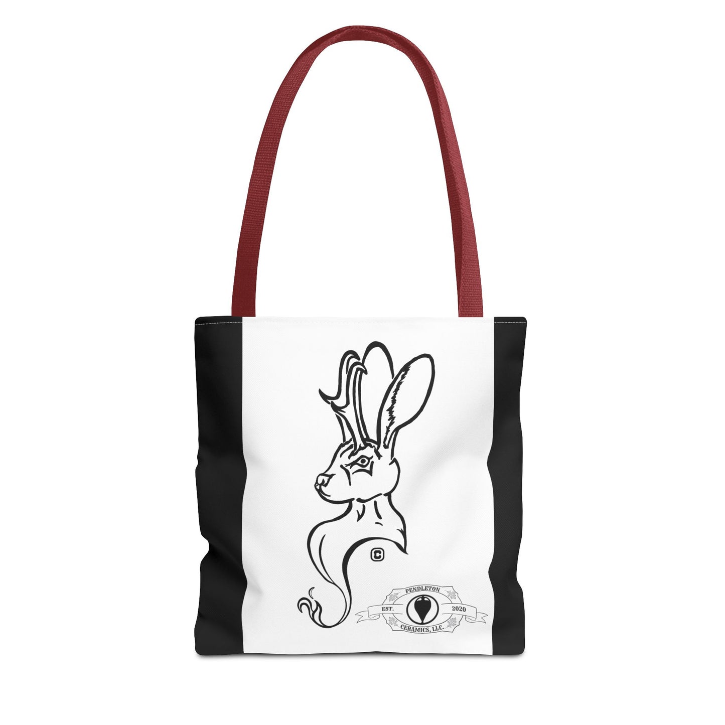 Jackalope Bust Drawing Tote Bag with Black Stripe