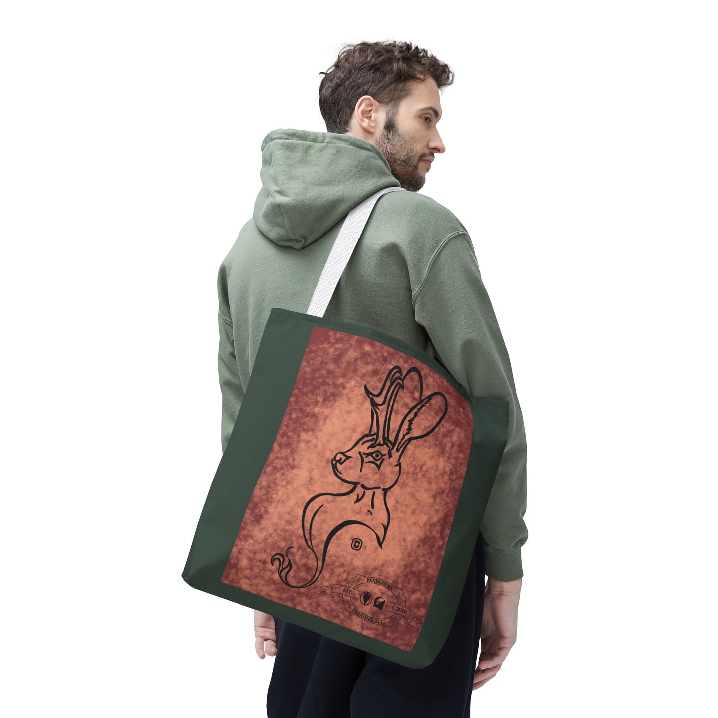 Dust Storm Jackalope Bust Drawing Tote Green Bag