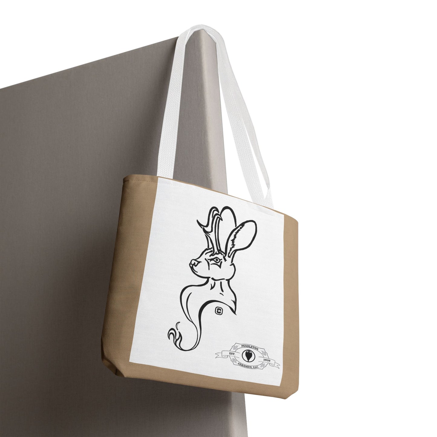 Jackalope Bust Drawing Tote Bag with Tan Stripe