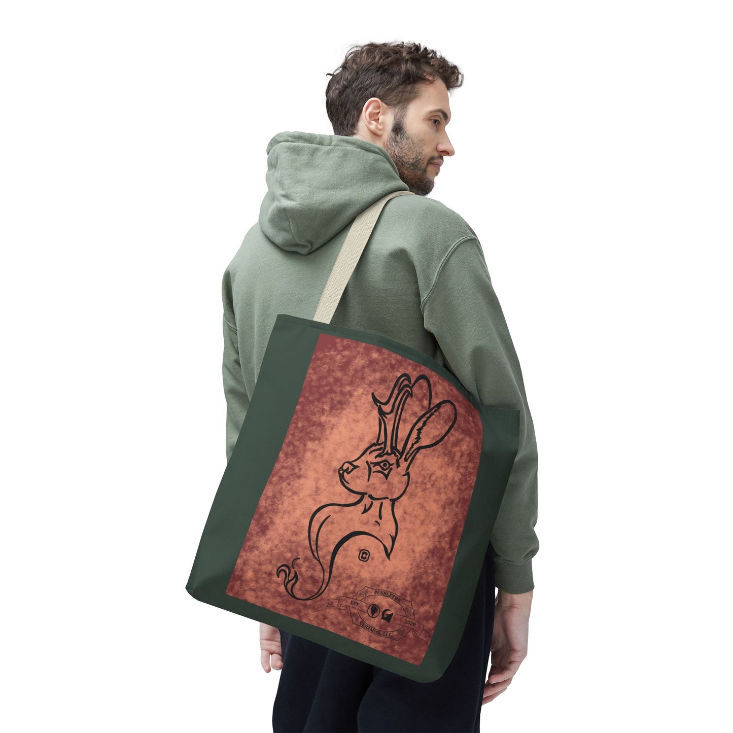 Dust Storm Jackalope Bust Drawing Tote Green Bag
