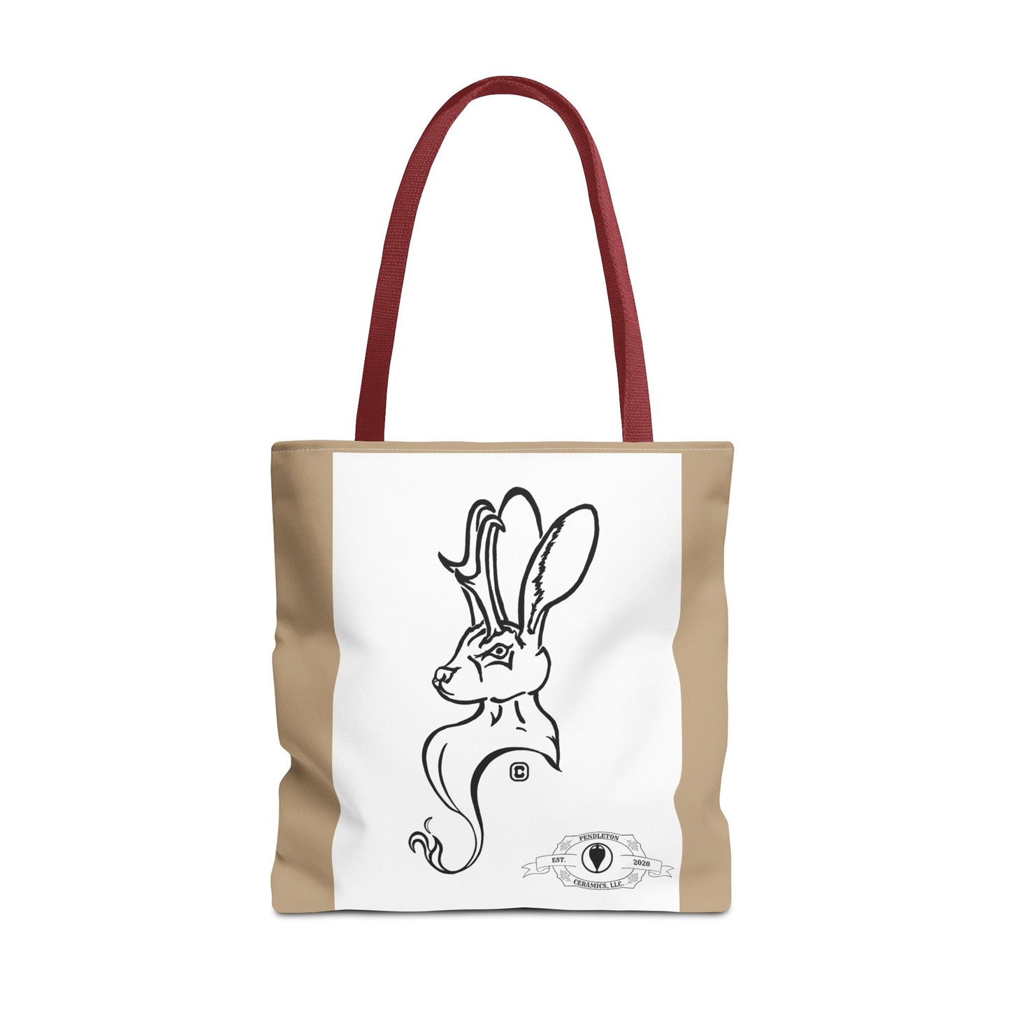Jackalope Bust Drawing Tote Bag with Tan Stripe