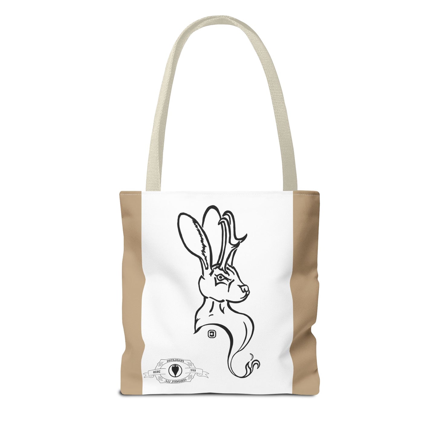 Jackalope Bust Drawing Tote Bag with Tan Stripe