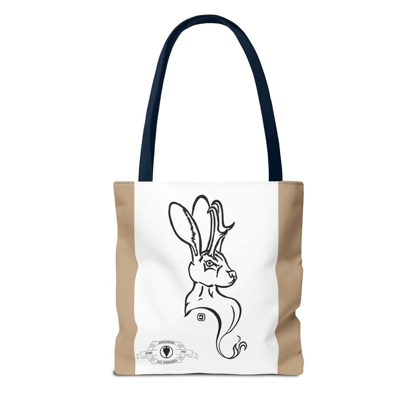 Jackalope Bust Drawing Tote Bag with Tan Stripe