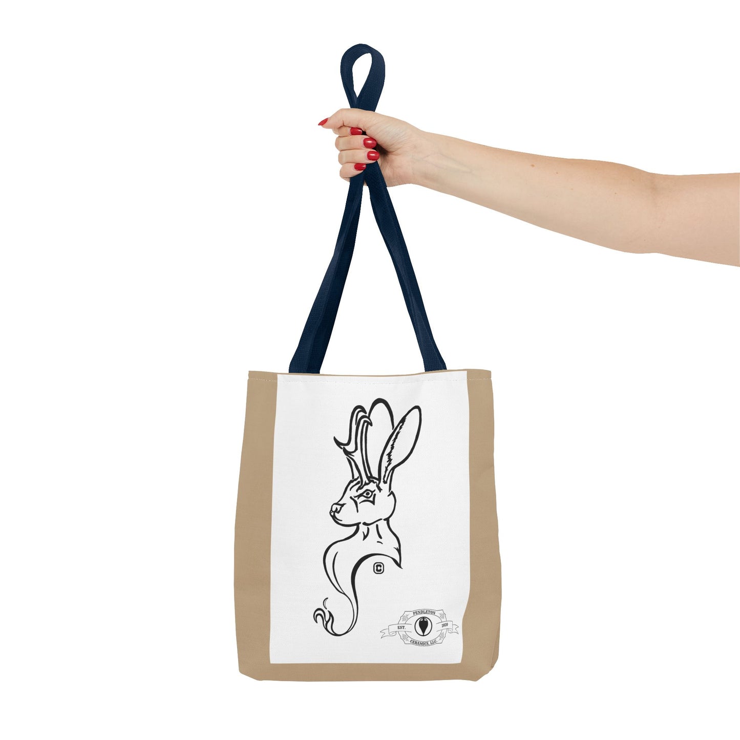 Jackalope Bust Drawing Tote Bag with Tan Stripe