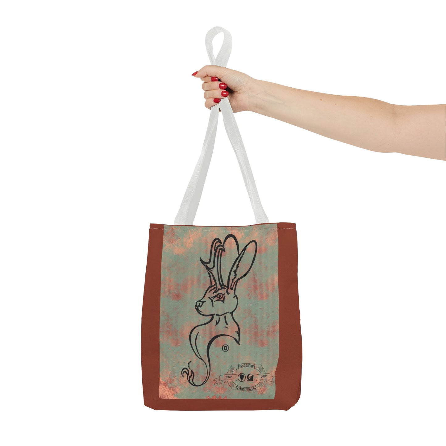 Copper Metal Jackalope Bust Drawing Tote Brown Bag