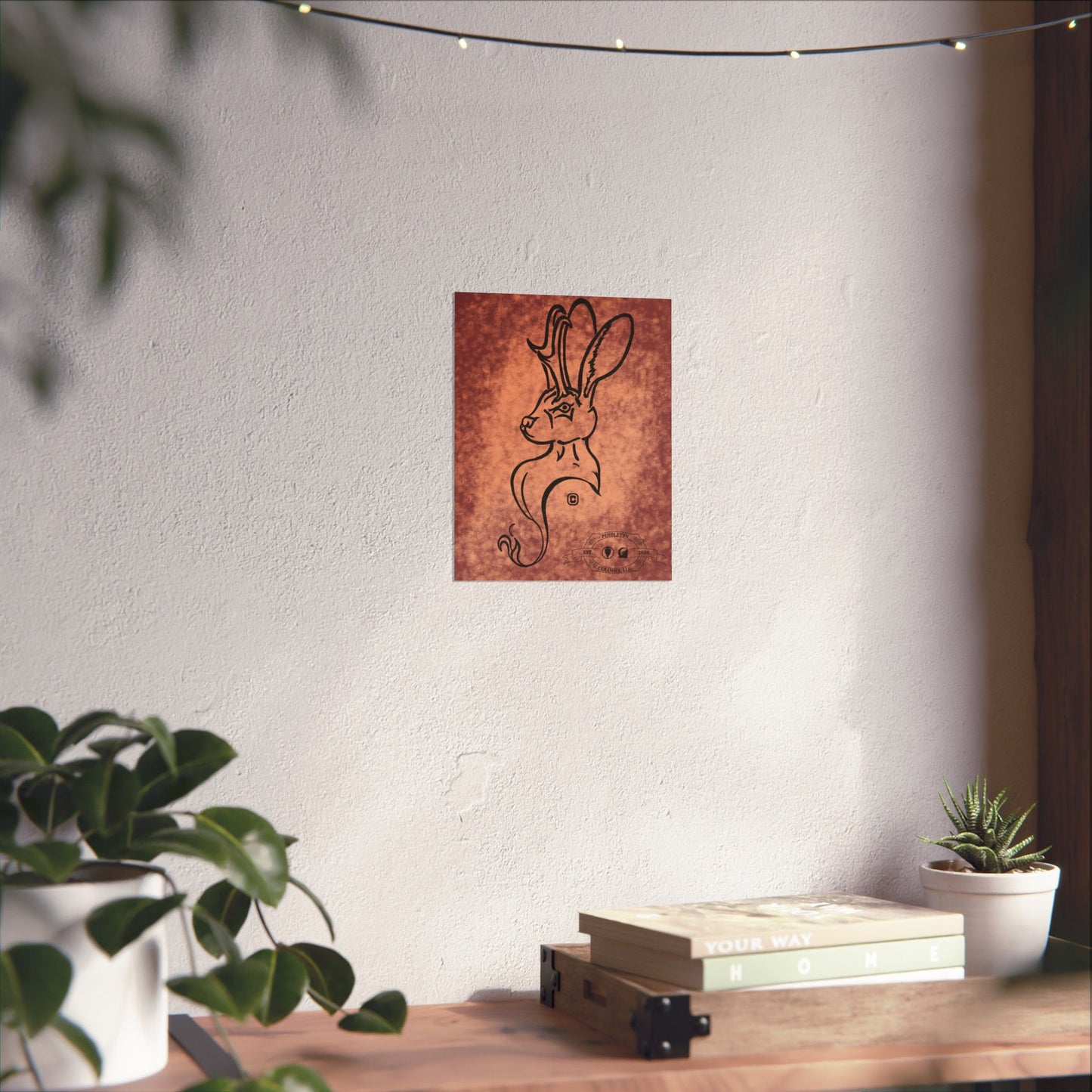 Dust Storm Jackalope Bust Drawing Wall Art