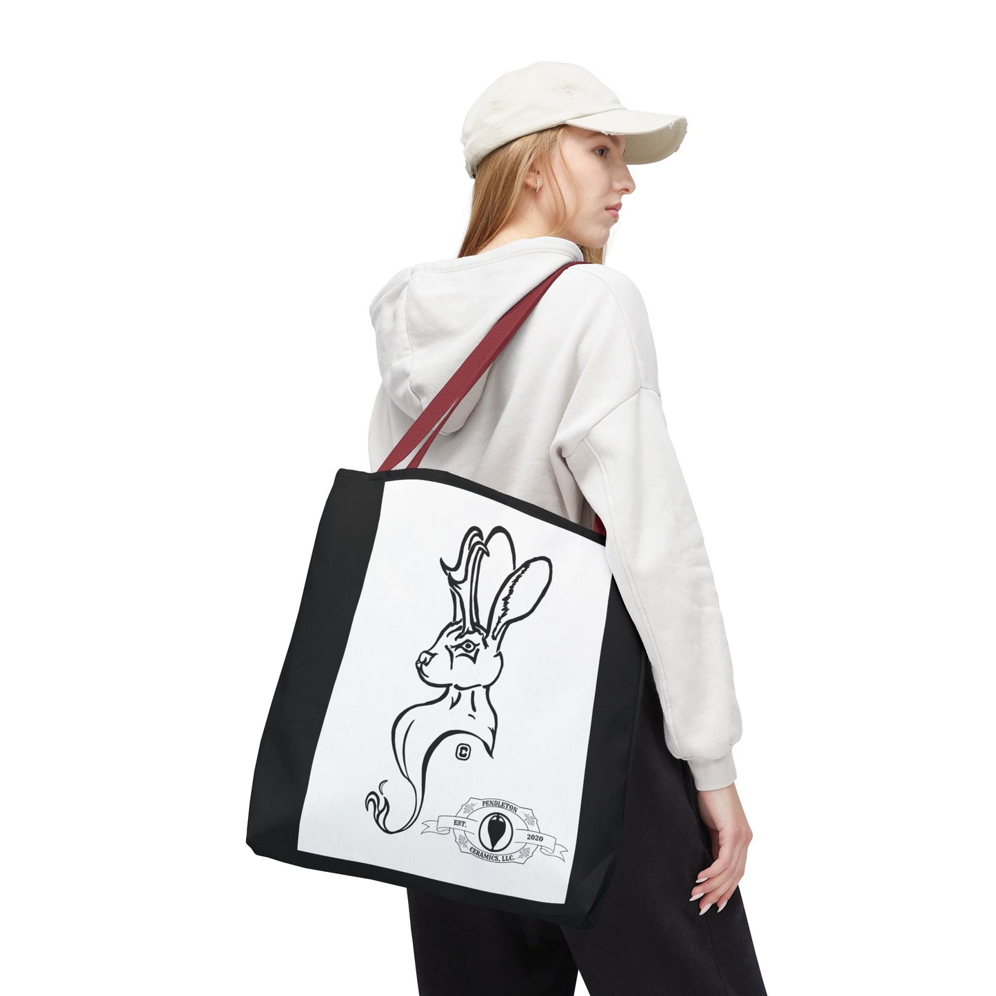 Jackalope Bust Drawing Tote Bag with Black Stripe