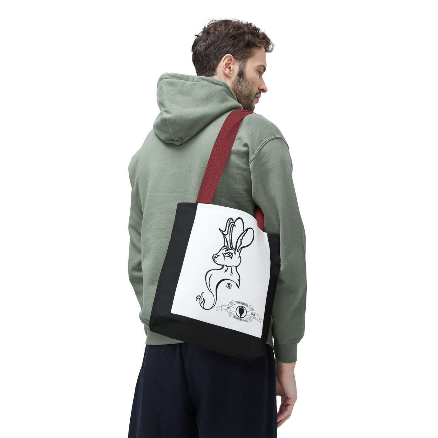 Jackalope Bust Drawing Tote Bag with Black Stripe