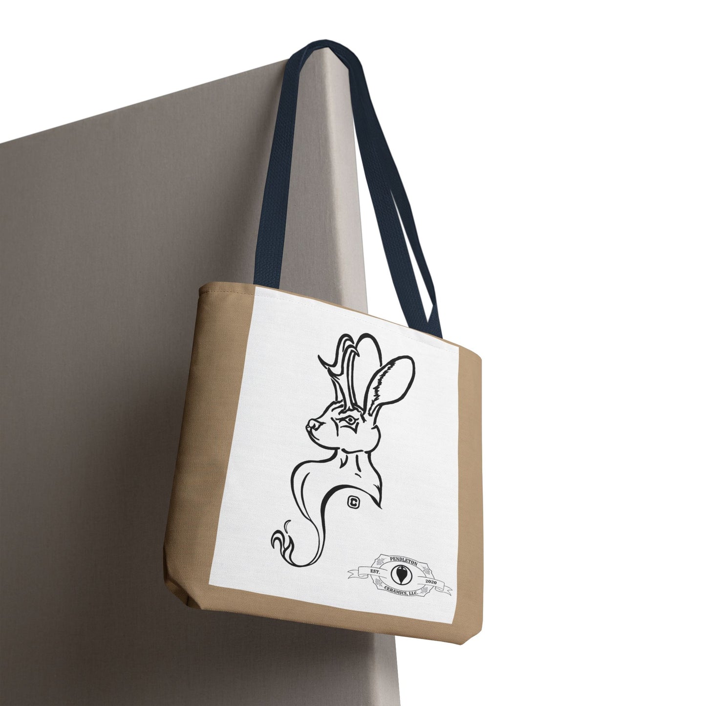 Jackalope Bust Drawing Tote Bag with Tan Stripe