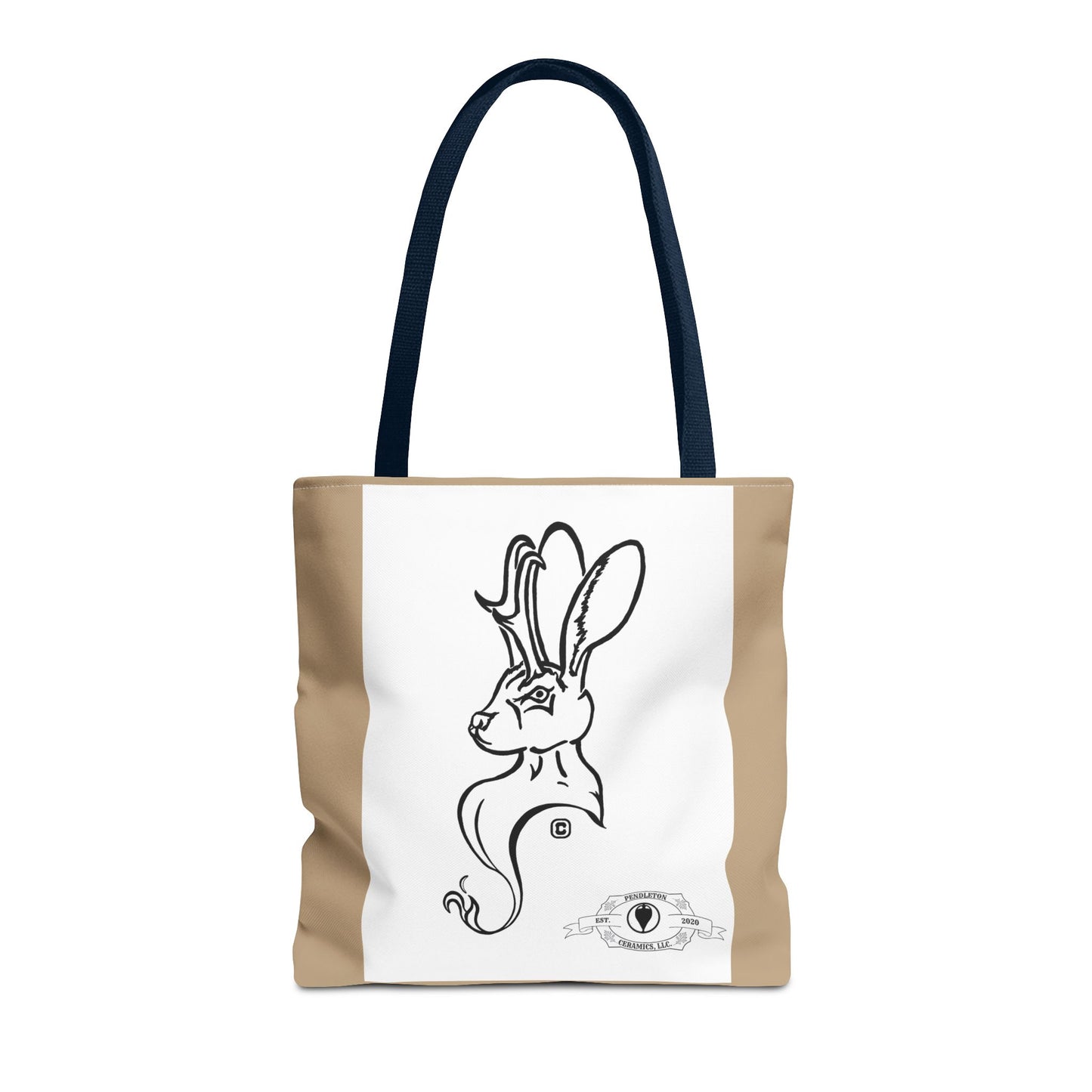 Jackalope Bust Drawing Tote Bag with Tan Stripe