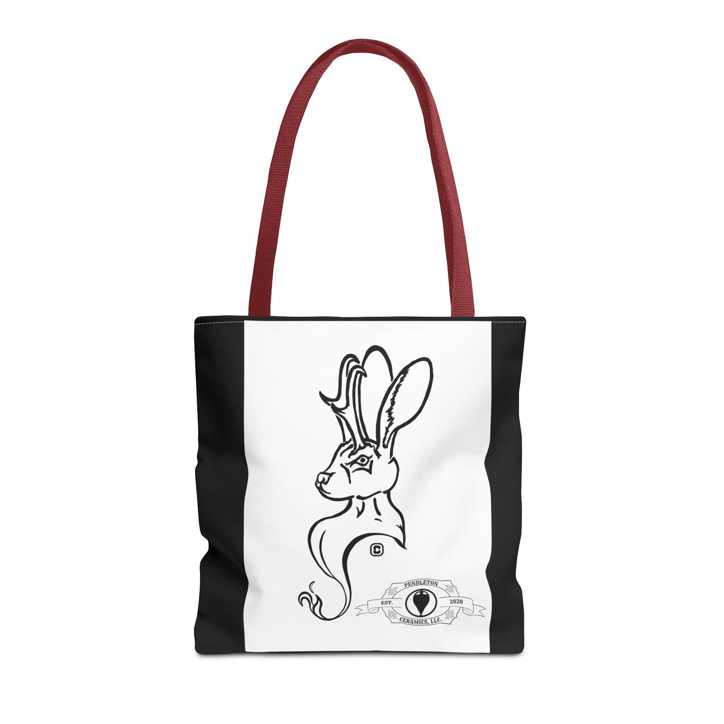 Jackalope Bust Drawing Tote Bag with Black Stripe
