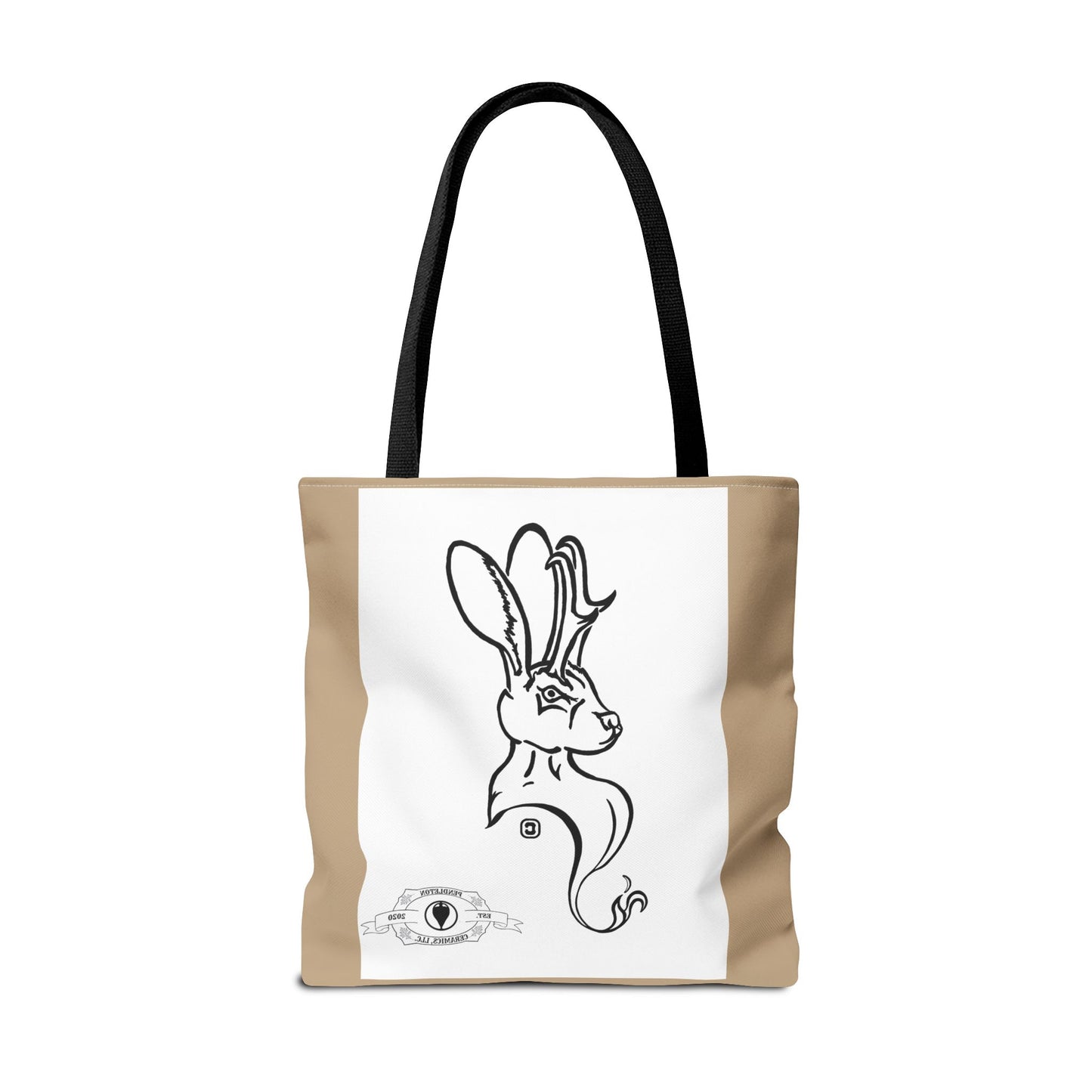 Jackalope Bust Drawing Tote Bag with Tan Stripe