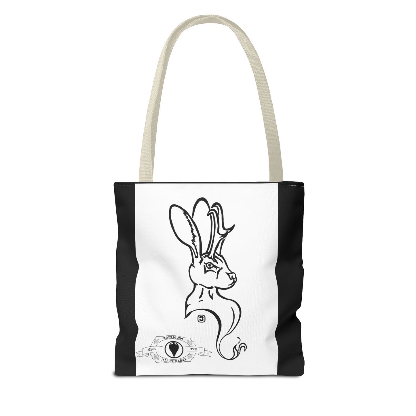 Jackalope Bust Drawing Tote Bag with Black Stripe