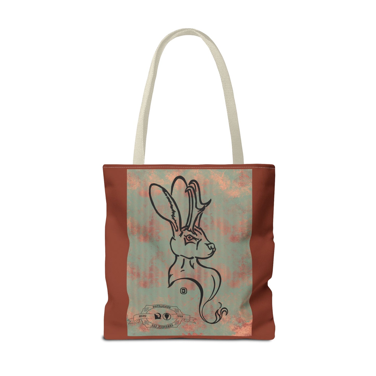 Copper Metal Jackalope Bust Drawing Tote Brown Bag