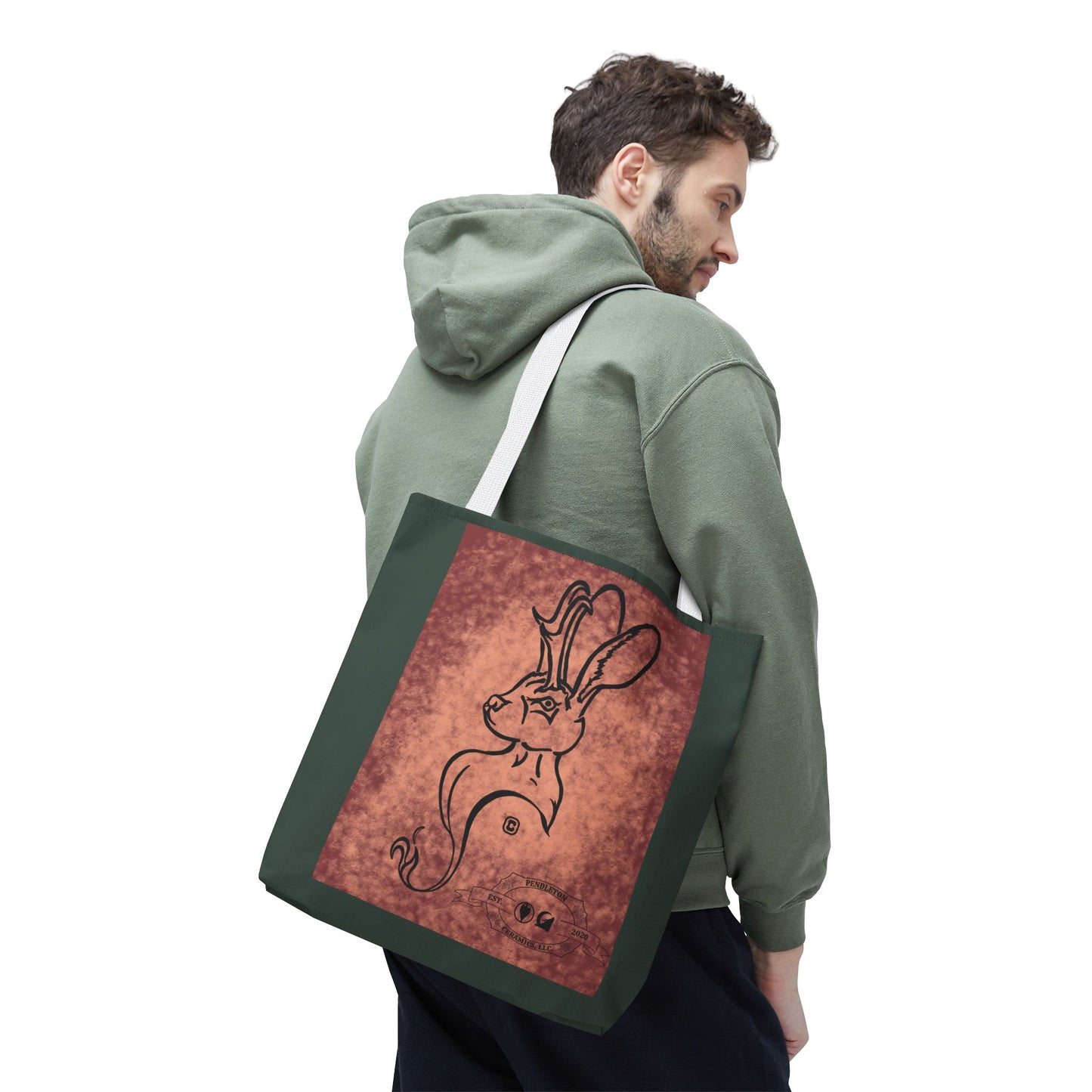 Dust Storm Jackalope Bust Drawing Tote Green Bag
