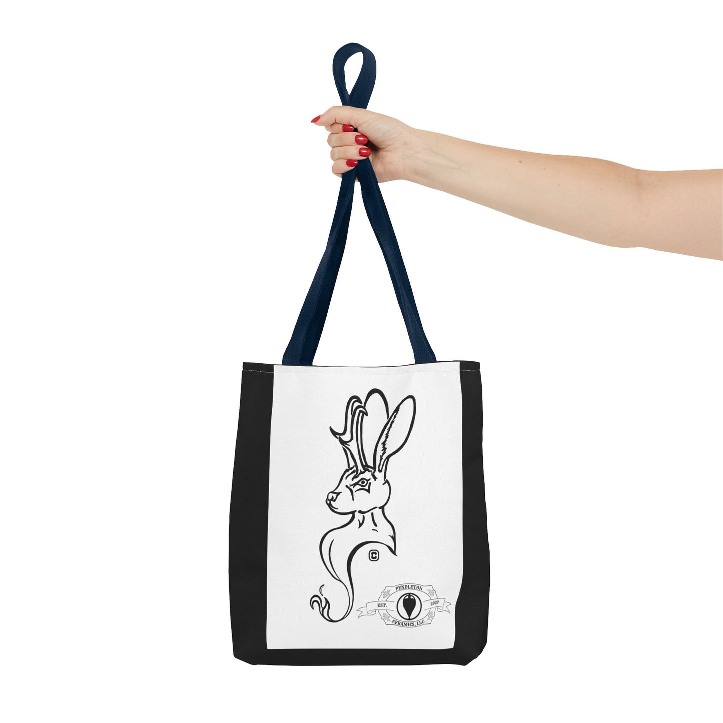 Jackalope Bust Drawing Tote Bag with Black Stripe