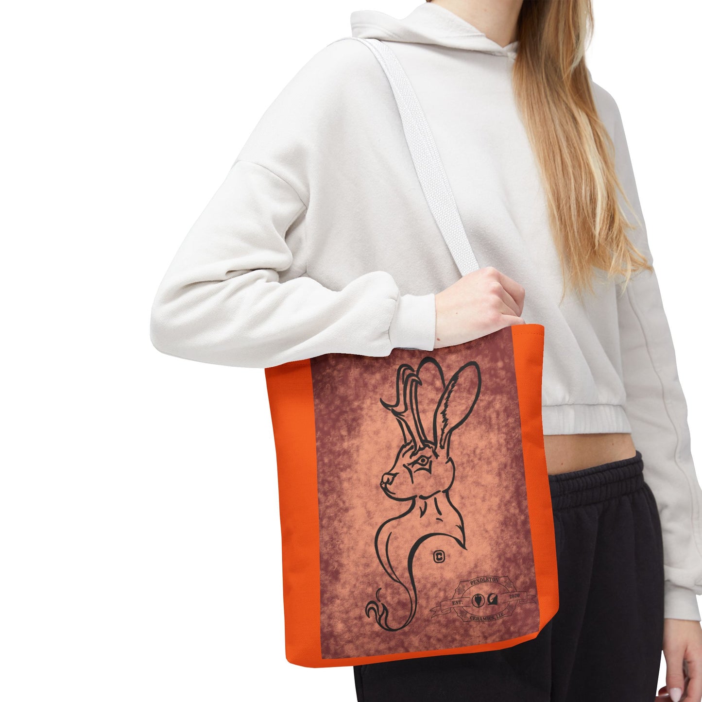 Dust Storm Jackalope Bust Drawing Tote Orange Bag