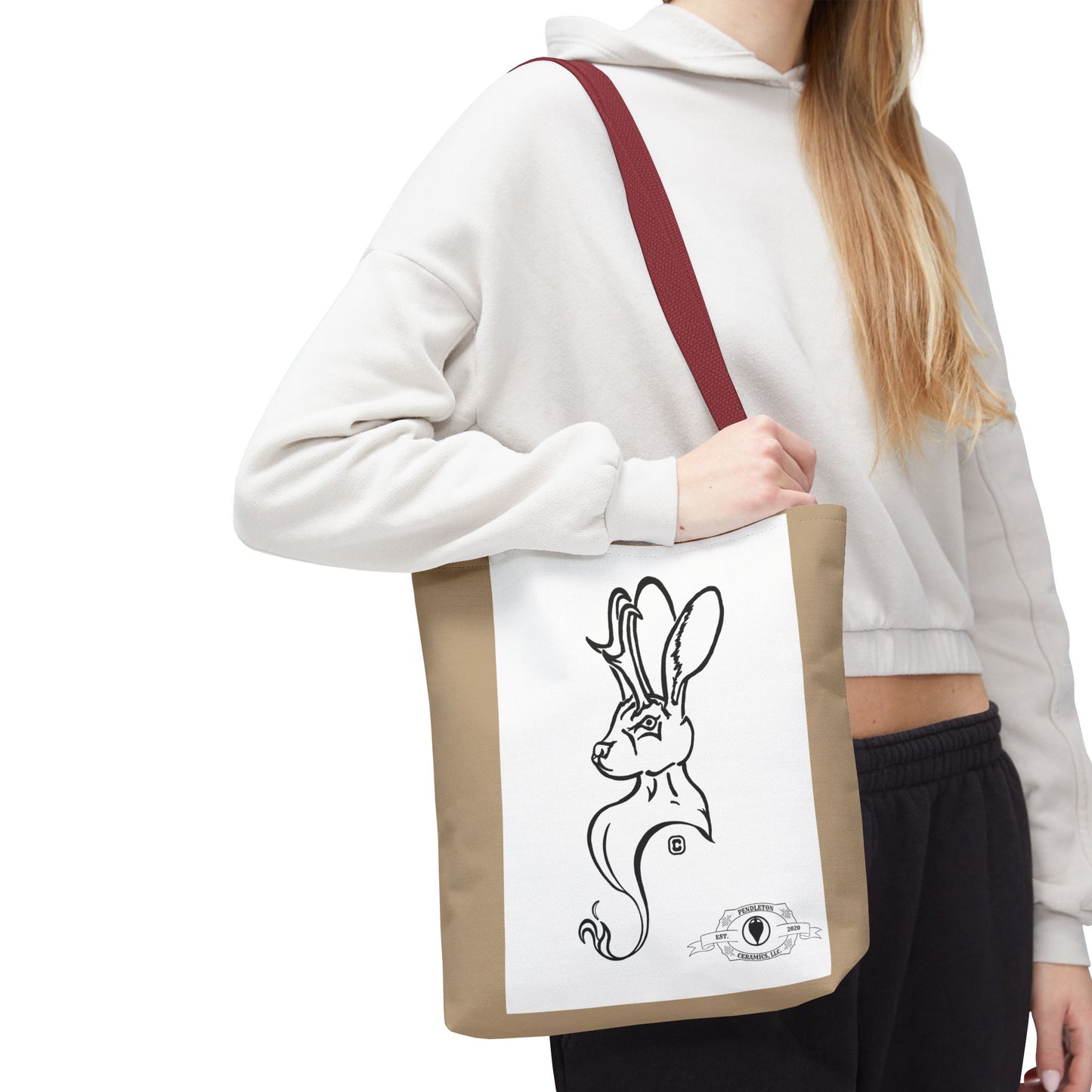 Jackalope Bust Drawing Tote Bag with Tan Stripe