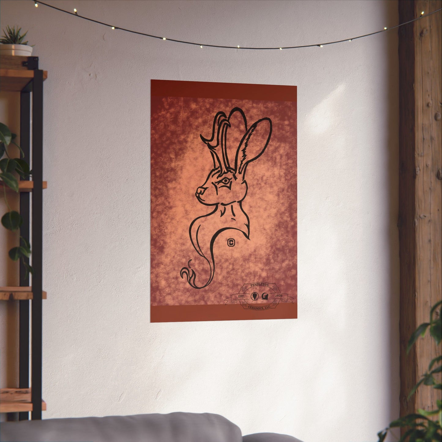 Dust Storm Jackalope Bust Drawing Wall Art