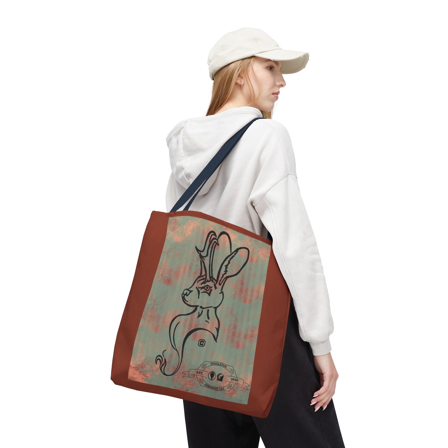 Copper Metal Jackalope Bust Drawing Tote Brown Bag