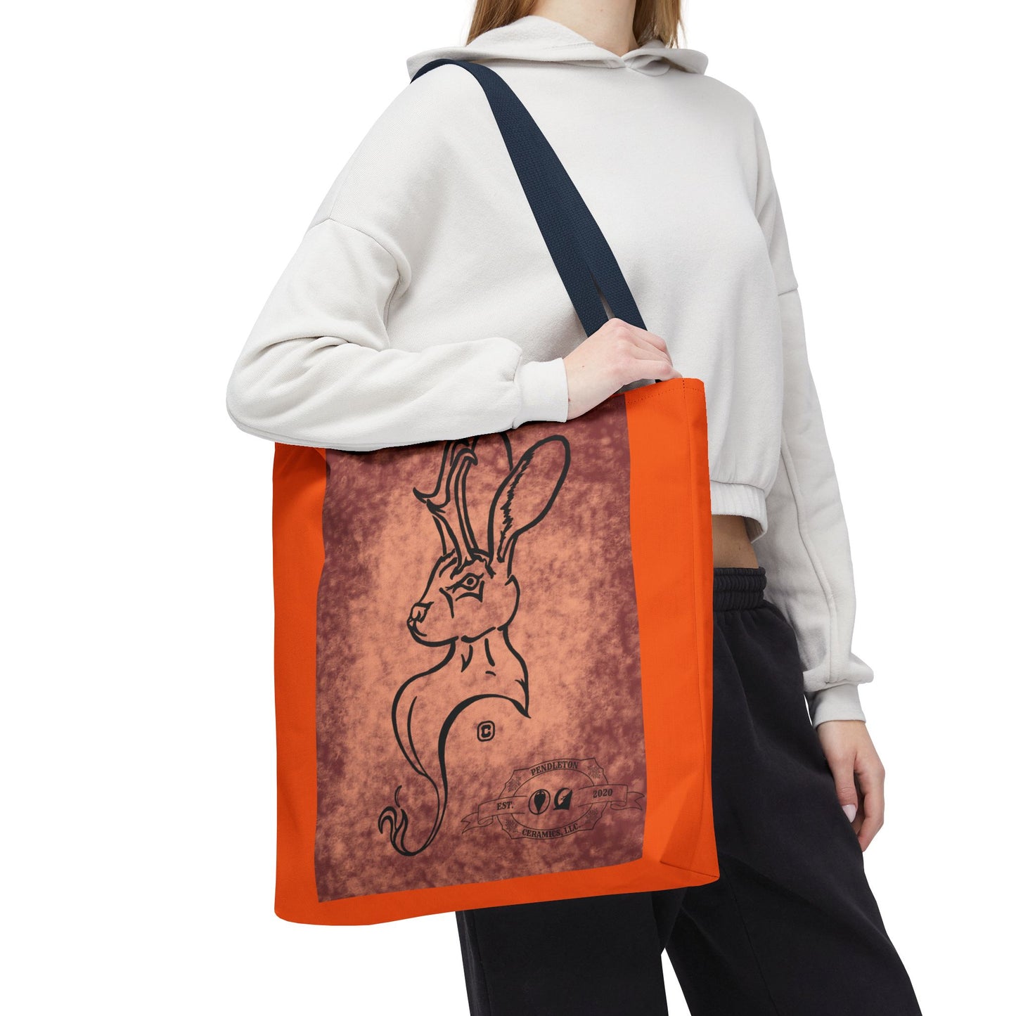 Dust Storm Jackalope Bust Drawing Tote Orange Bag