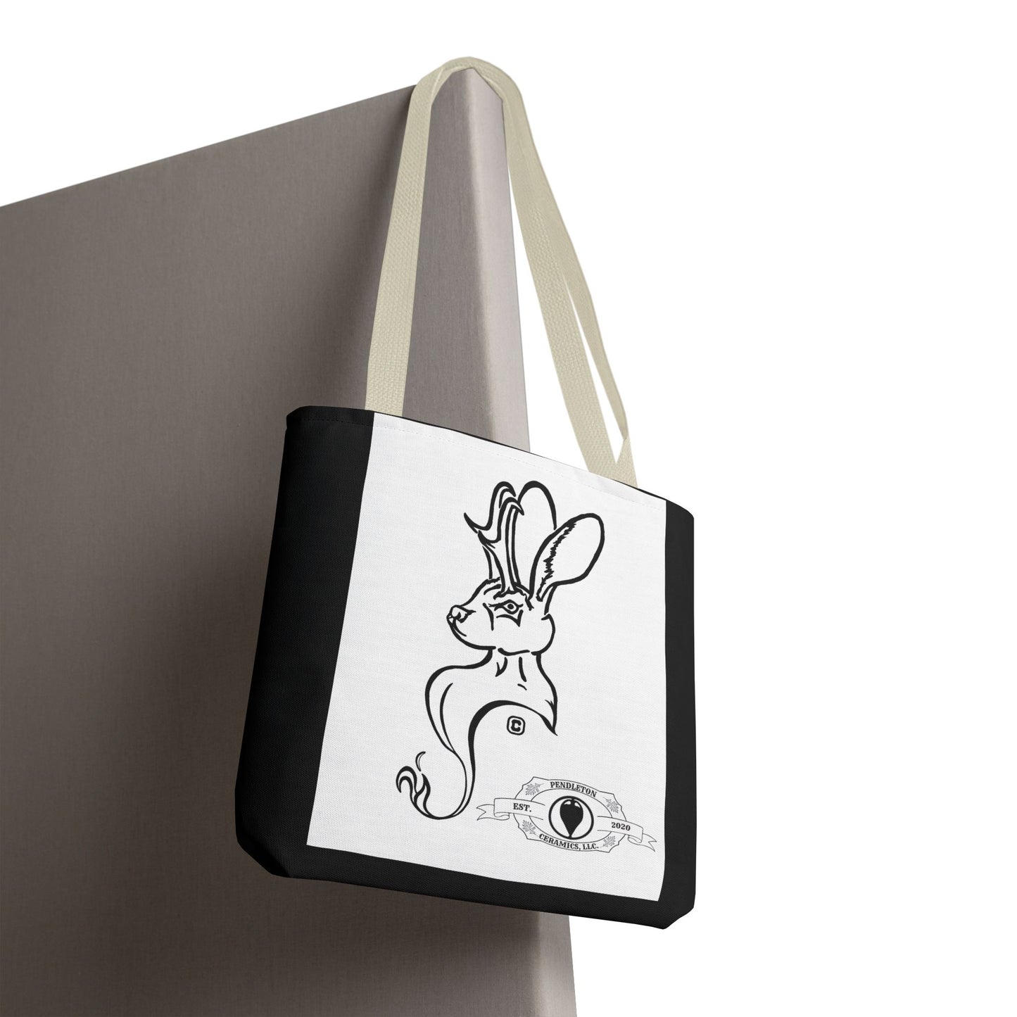 Jackalope Bust Drawing Tote Bag with Black Stripe
