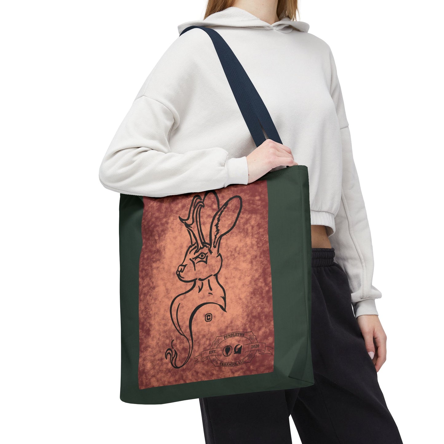 Dust Storm Jackalope Bust Drawing Tote Green Bag