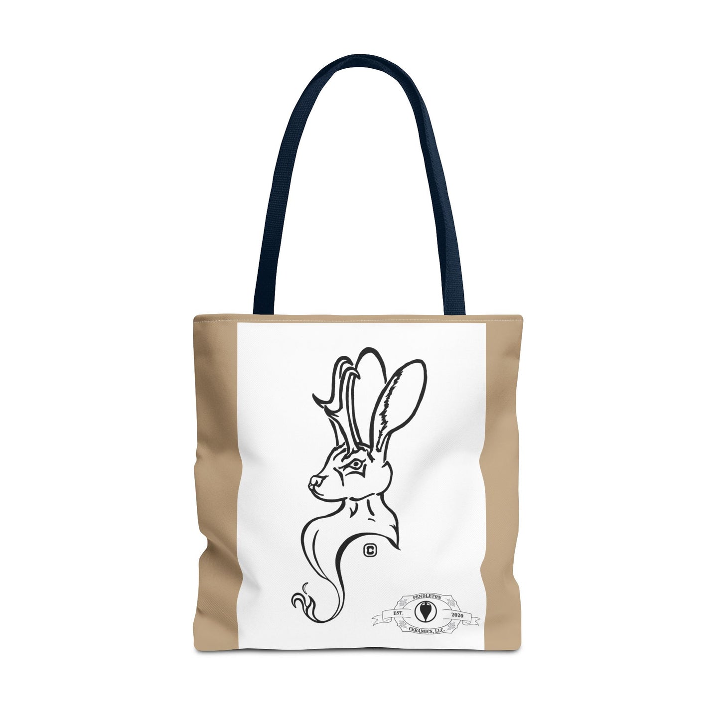 Jackalope Bust Drawing Tote Bag with Tan Stripe