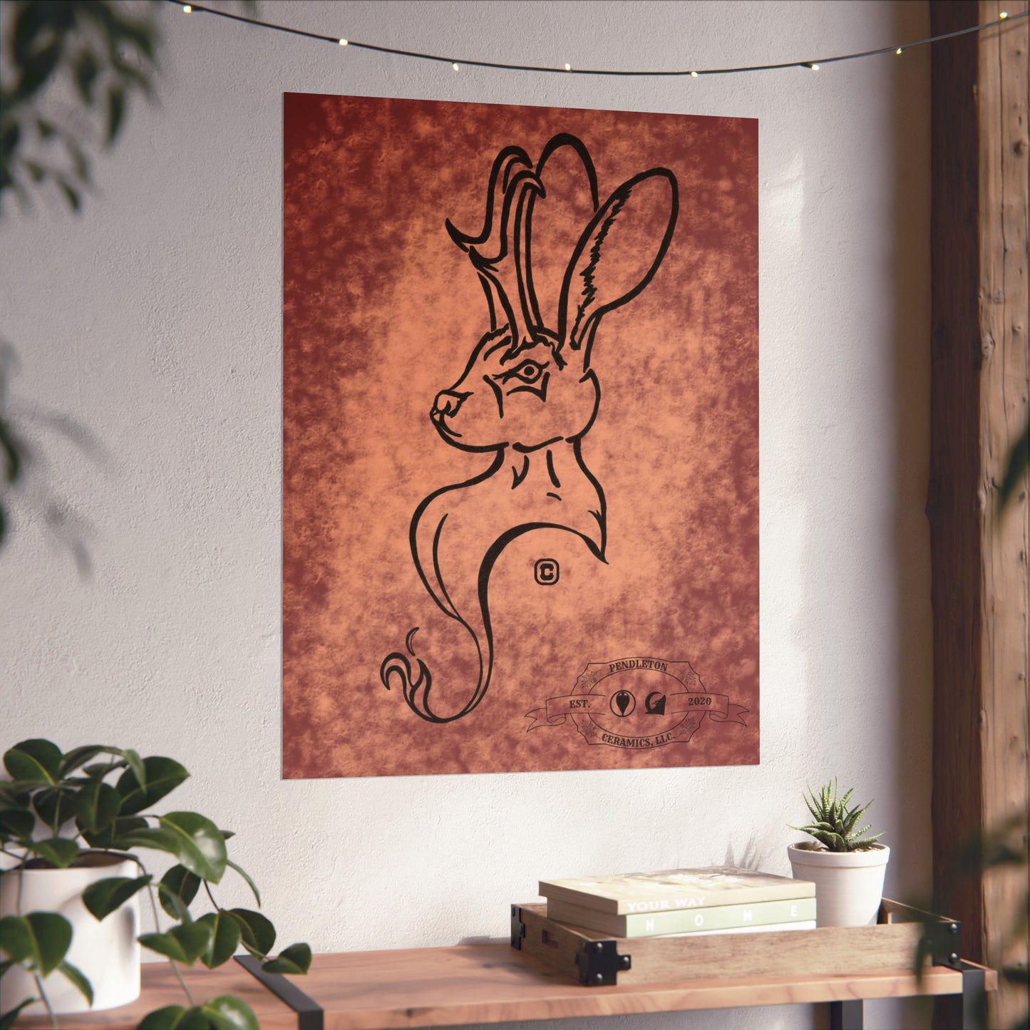 Dust Storm Jackalope Bust Drawing Wall Art