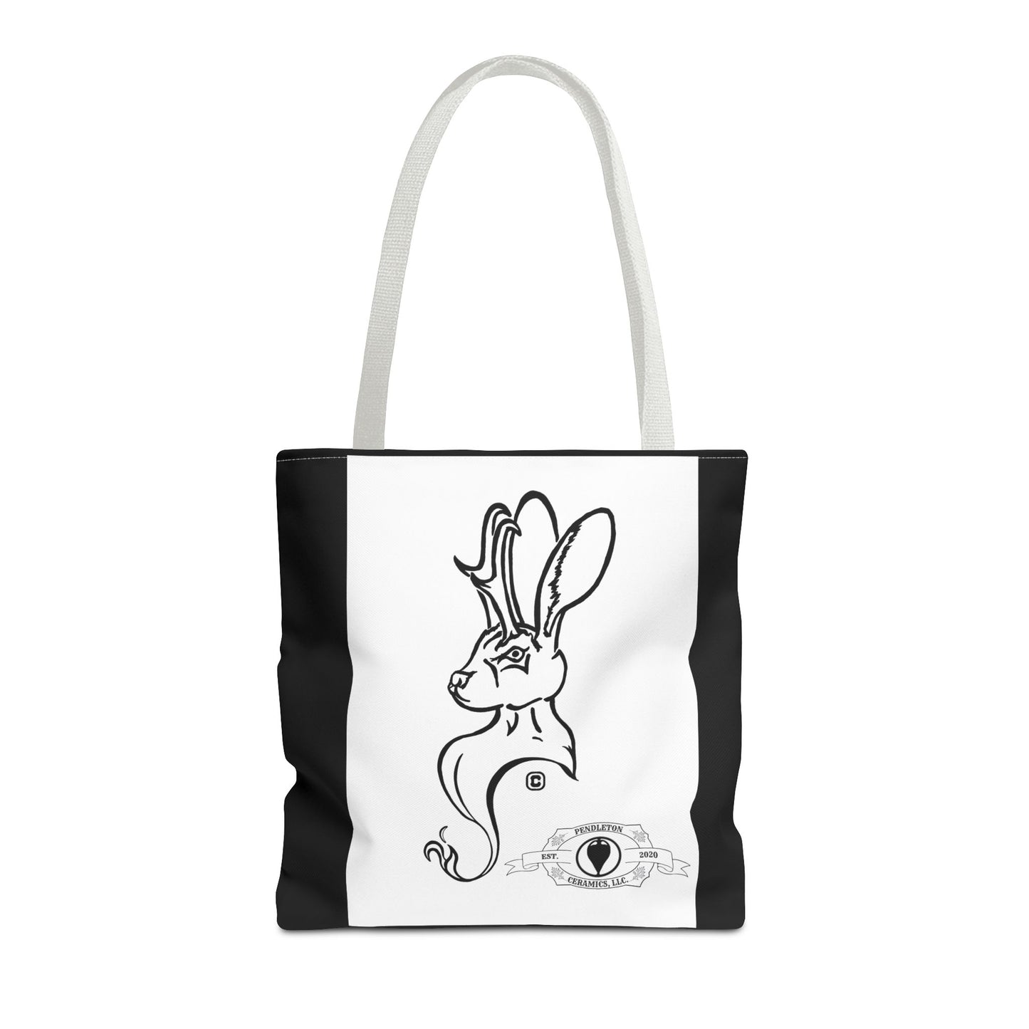 Jackalope Bust Drawing Tote Bag with Black Stripe
